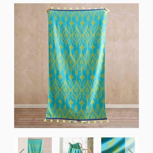 NWT John Robshaw Textiles Ravi Peacock towel throw beach cotton tassels - Picture 5 of 10